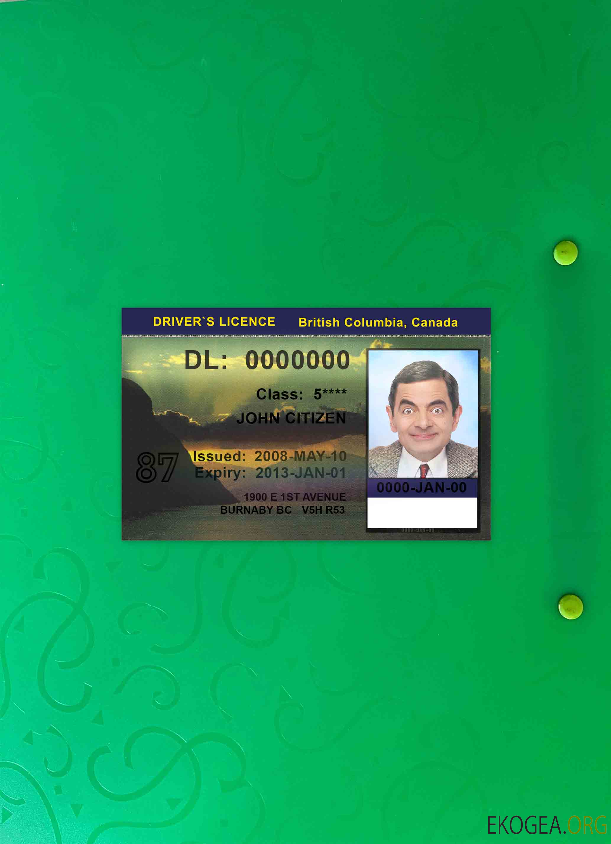 Canada Colombie Britannique DL, version 2 photolook DEVANT